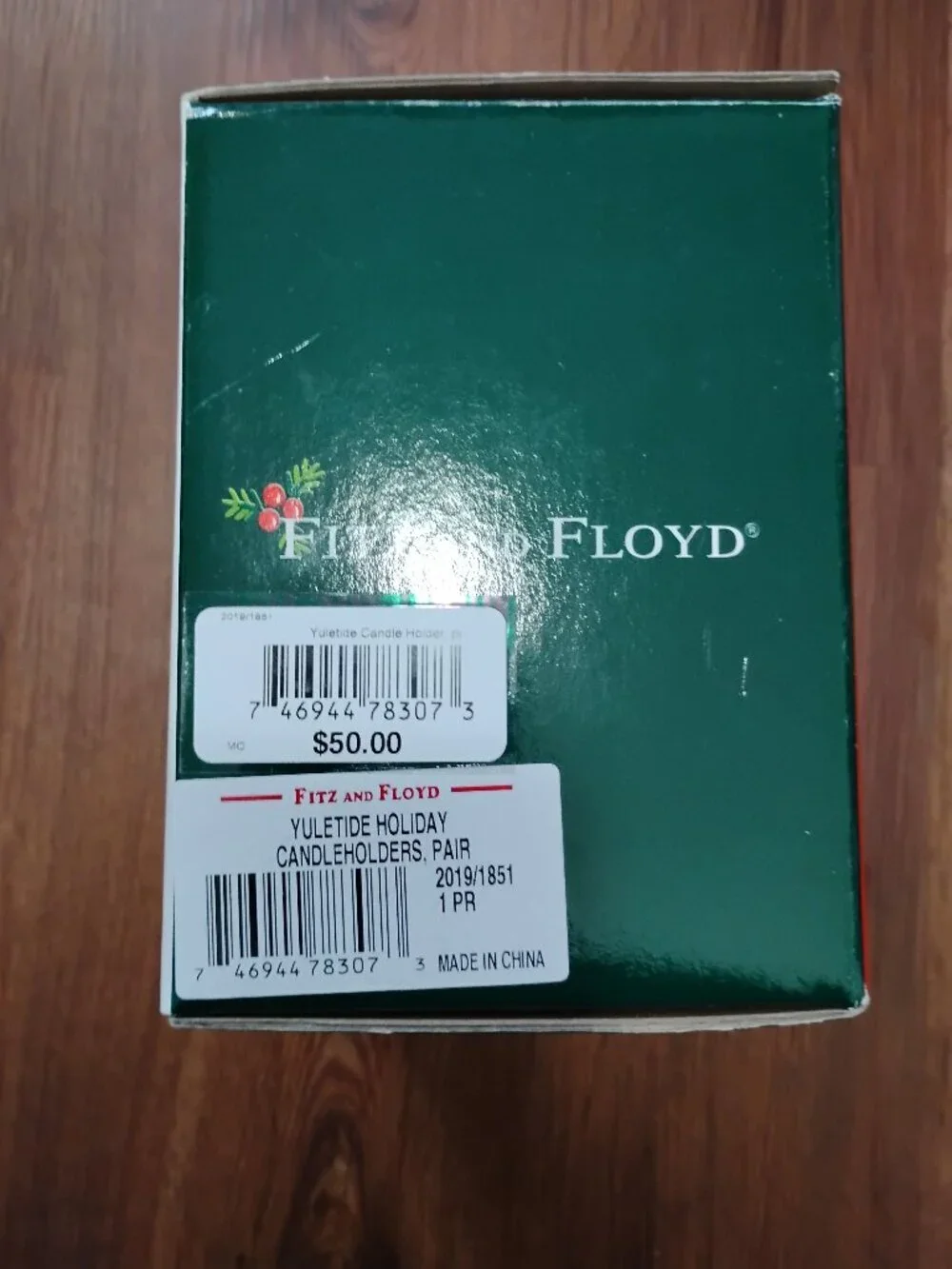 Fitz & Floyd Yuletide Holiday Candleholders Pair Christmas Open Box